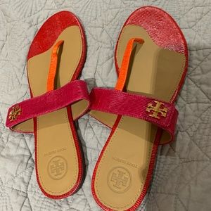 Worn Once! Tory Burch Kira Sandals in Red, Orange & Pink